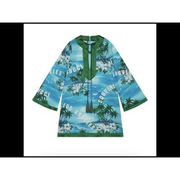 GUCCI LOVE PARADE souvenir from Los Angeles ocean print A LINE DRESS Size 42 - Picture 1 of 16